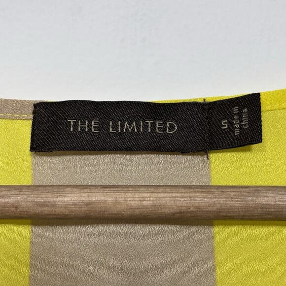 The Limited Yellow Tan Wide Rugby Stripe Semi Sheer Cap Sleeve Blouse Size Small - Picture 3 of 7